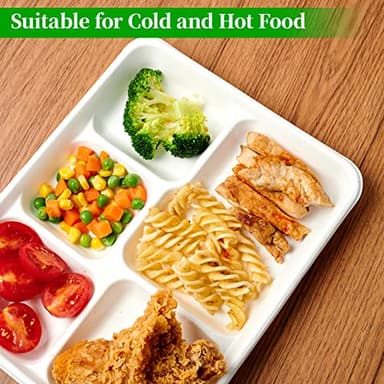 ECOLipak 100% Compostable 5 Compartment Plates, 125 Pack Disposable Paper Plates, Heavy-Duty Biodegradable Sugarcane Plates, Eco-Friendly School Lunch Trays - Image 5
