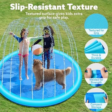 SLOOSH 72" Non-Slip Splash Pad Sprinkler - Outdoor Water Toys Play Mat for Toddlers Kids Dogs, Outside Thickened Sprinkler Pool Party Durable Backyard Fountain for Girls Boys Pets (72in, Blue) - Image 3