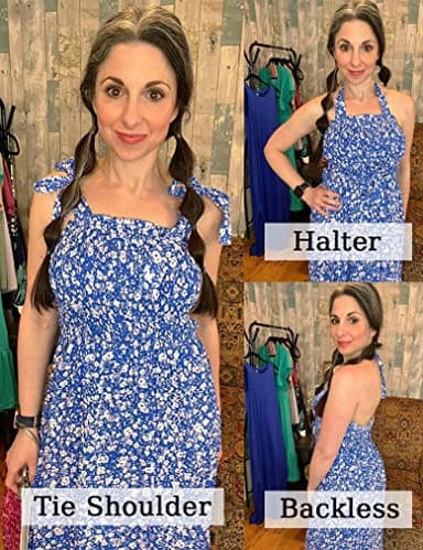 Tobrief Maxi Dress for Women Floral Dresses Square Neck Summer Strap Beach Dress Blue Floral L - Image 5