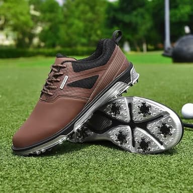 ULTIANT Men's Golf Shoes Fixed Nailless Sole Waterproof Lightweight No-Slip Walking Shoes Size7.5-13(Brown,41) - Image 7