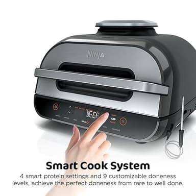 Ninja | Indoor Grill and Air Fryer| Foodi Smart XL | 6-in-1 Grill, Air Fry, Roast, Bake, Broil, Dehydrate & Crisp |Smart Thermometer & Splatter Shield | Dishwasher Safe Parts | Black/Silver | FG551 - Image 4