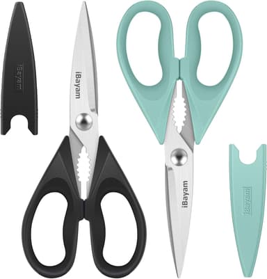 Kitchen Shears, iBayam Kitchen Scissors All Purpose Heavy Duty Meat Poultry Shears, Dishwasher Safe Food Cooking Stainless Steel Utility Scissors, Home Apartment Essentials, 2-Pack, Black, Aqua Sky - Image 2