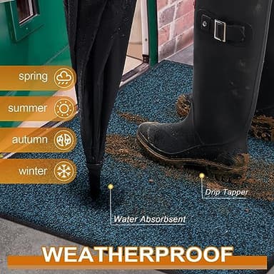 Mibao Front Door Mat, Dirt Trapper Welcome Mat for Outdoor Indoor, Non-Slip Waterproof Doormat, Durable Machine Washable Low Profile Entry Rug for Back Door Outside Patio Porch, 30" x 18", Blue - Image 3