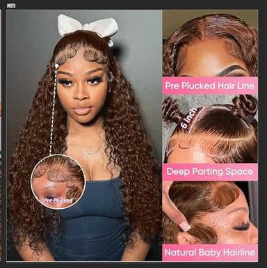 30 Inch Chocolate Brown Deep Wave Lace Front Wigs Human Hair 210 Density 13x6 HD Lace Frontal Wigs Human Hair Pre Plucked Deep Curly Brown Glueless Wigs Human Hair for Women - Image 2