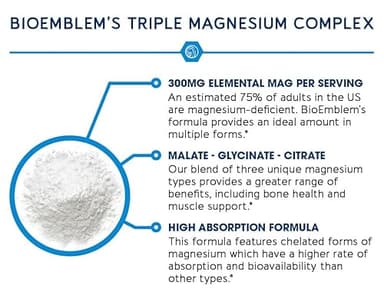 BioEmblem Triple Magnesium Complex | 300mg of Magnesium Glycinate, Malate, & Citrate for Muscles, Nerves, & Energy | High Absorption | Vegan, Non-GMO | 180 Capsules - Image 4