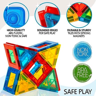 SUNNY AUNTIE Magnetic Tiles 125 PCS+ Bonus Zippered CASE, Kids Toy for 3 4 5 6 7 8 Year Old Boys & Girls, Magnetic Tiles Building Set, Great Gift for Kids Aged 3-8, XL Set - Image 6