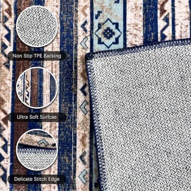 RUGSURE Washable Area Rugs 6' x 9' - 1/6 Thick - Moroccan-Inspired -Stain & Water Resistant Non-Slip - Resistant Rug for Living Room, Bedroom, Nursery, Pet & Child Friendly (Blue and Brown) - Image 6