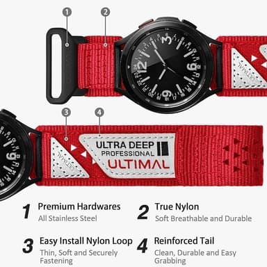 Compatible with Samsung Galaxy Watch 7 6 5 4 FE 40mm 44mm/6 Classic 43mm 47mm/5 Pro 45mm/4 Classic 42mm 46mm, 20mm Nylon Adjustable Sports Strap for Men Women (RED, L - Image 5