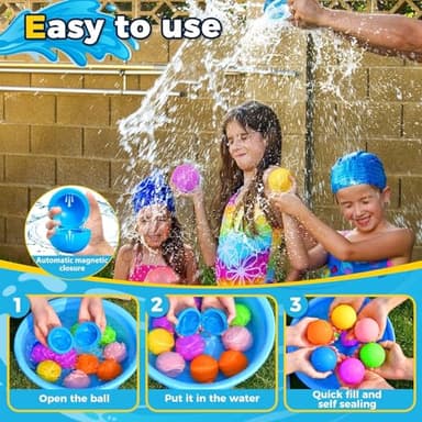 SOPPYCID 12PCS Reusable Water Balloons - Quick Fill Water Balls Toys For Toddler Age 4-8 - Refillable Magnetic Self-Sealing Water Splash Bomb For Summer Party Pool Outdoor Beach Toys for kids Age 8-12 - Image 3