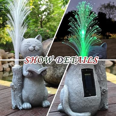 RCTTICUU Cat Solar Garden Statues,Resin Cat Figurine Reading a Book and 7-Color Changing Optical Fiber with Solar Lights, Lawn Decor Outdoor Statue for Patio,Balcony,Yard,Lawn Ornament - Image 7