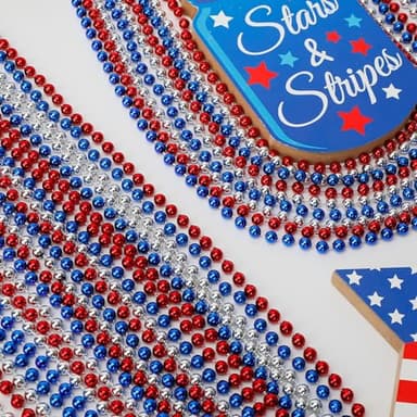 Huskein 120 PCS 4th of July Necklace, 33" Red Silver Blue Metallic Beaded Necklaces, Independence Day Party Accessories Patriotic Bead Necklace for Memorial Day Fourth of July Parades Party Supplies - Image 4