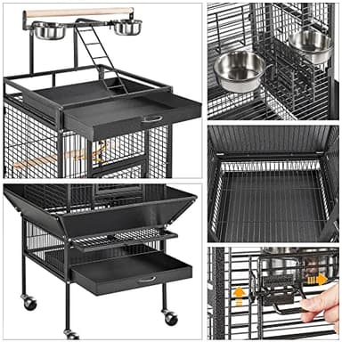 Yaheetech 61-inch Playtop Wrought Iron Large Parrot Bird Cages with Rolling Stand for Cockatiels Amazon Parrot Quaker Conure Parakeet Lovebird Finch Canary Small Medium Parrot Cage Birdcage, Black - Image 7