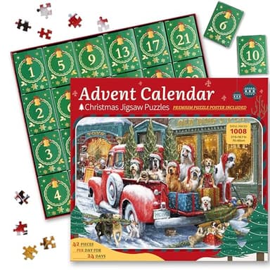 Christmas Puzzle Advent Calendar 2025, Christmas Jigsaw Puzzles for Kids and Adults- Dog's Christmas Advent Calendar Puzzle 24 Boxes 1008 Pieces Puzzles Countdown to Christmas Decorations Gifts - Image 1