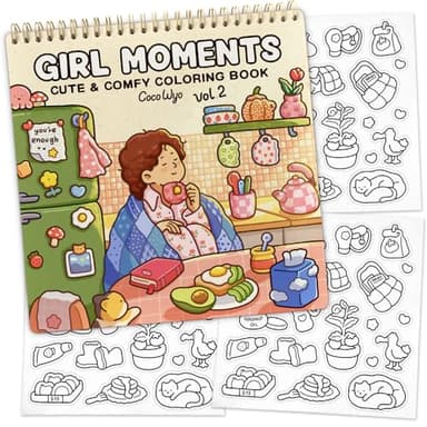Girl Moments Vol. 2 - Coloring Book (Spiral Bound) & Sticker Set for Adults & Teens - Image 1