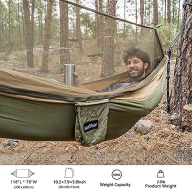 Sunyear Hammock Camping with Net/Netting, Portable Camping Hammock Double Tree Hammock Outdoor Indoor Backpacking Travel & Survival, 2 Tree Straps (16+1 Loops Each, 20Ft Total) - Image 3