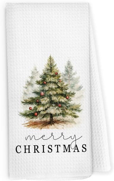 Merry Christmas Tree Dish Towels, 16x24 Inch, Seasonal Winter Gift for Women, Forest Christmas Tree Farmhouse Decorative Tea Towels for Kitchen Home - Image 2