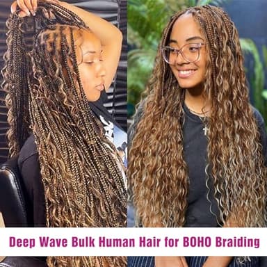 4/27 Honey Blonde Human Braiding Hair Deep Wave Bulk，Highlight No Weft Curly Braiding Hair Extensions for Boho Braids Wet and Wavy Braiding Human Hair Bundles(16inch,4/27,100g)-1 - Image 8