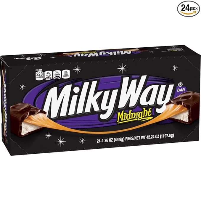 MILKY WAY Dark Chocolate Candy Bars, Midnight Dark, Full Size, 1.76 oz (Pack of 24) Chocolate Bars Bulk - Image 1