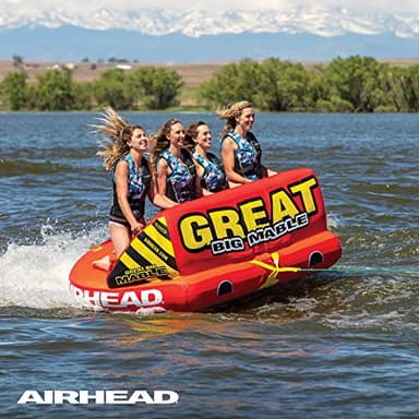 AirHead Great Big Mable, 1-4 Rider - Inflatable Towable Tube for Boating and Water Sports, Heavy Duty Full Nylon Cover & Zipper with EVA Foam Pads, Easy Inflating & Deflating, Dual Tow Points - Image 7