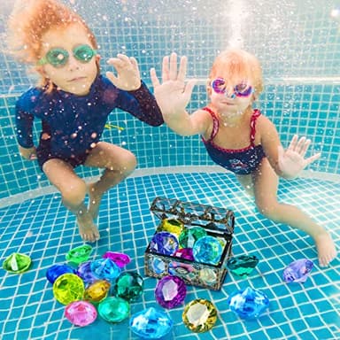 Diving Gem Pool Toy 10PCS DISHIO Big Colorful Diamond Diving Toy with Treasure Box Chest Pirate Pool Toys for Kids Toddlers Underwater Sinking Dive Gemstone for Swimming Bath Birthday Party Decoration - Image 3
