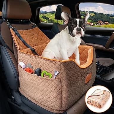 AlfaTok Memory Foam Booster Dog Car Seat with Washable Removable Cover, Elevated Pet Car Seat, Anti-Slip Sturdy Booster Seats for Small Dogs 35lbs, Seat Belt, Storage Pocket, Dog Blankets - Image 1