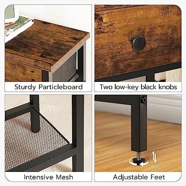 HOOBRO 29.5" Narrow Console Table with 2 Fabric Drawers, Sofa Table, Small Entryway Table with 3-Tier Storage Shelves, Behind Couch Table, for Living Room, Hallway, Rustic Brown and Black BF72XG01 - Image 8