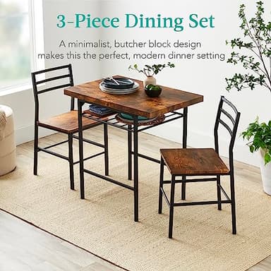 Best Choice Products 3-Piece Modern Dining Set, Space Saving Dinette for Kitchen, Dining Room, Small Space w/Steel Frame, Built-in Storage Rack - Medium Brown/Black - Image 5