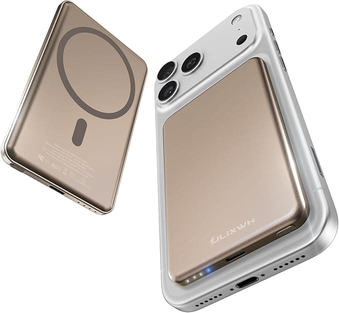 0.3" Ultra Slim] [Alloy-Made] ULiXWH Magsafe Portable Charger for iPhone, 2025 Upgrade 5000mAh Fast Charging Magnetic Power Bank, Wireless Battery Pack for iPhone 17 Air 16 15 Pro Max 14, Desert Gold - Image 1