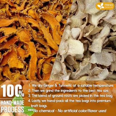 FreshDrinkUS, Premium 135 Turmeric Ginger Tea Bags, 100% Natural Ingredients, Hand-made Blend of Turmeric and Ginger Herbal Tea, Eco-conscious Tea Bags. No Sugar, No Caffeine, No Gluten, Vegan. - Image 7