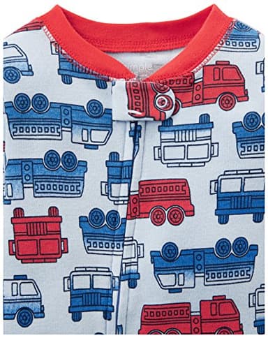 Simple Joys by Carter's Baby Boys' 3-Pack Snug Fit Footed Cotton Pajamas, Blue Firetruck/Grey Stripe/White Dinosaur, 18 Months - Image 2