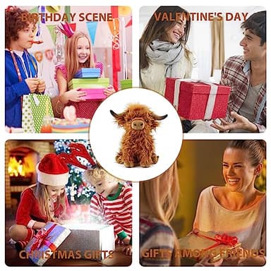 Highland Cow Stuffed Animal Realistic Scottish Cow Plush Toy Soft Farm Animal Cattle Plushie Doll Present for Adults Kids Boys Girls (Brown Cow, 10.8 Inch) - Image 7