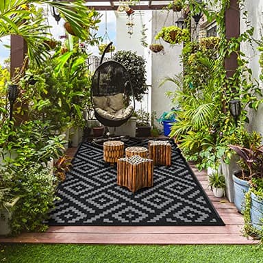 GENIMO Outdoor Rug for Patio Clearance,6'x9' Waterproof Mat,Reversible Plastic Camping Rugs,Rv,Porch,Deck,Camper,Balcony,Backyard,Black & Gray - Image 3