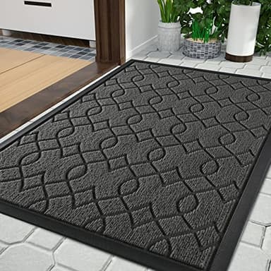 Yimobra Large Door Mat 36x24, All-Season Waterproof Doormat Outdoor Entrance, Heavy Duty Non-Slip Outside Door Mat for Garage Patio Proch Entryway Indoor, Easy Clean, Black Gray - Image 1