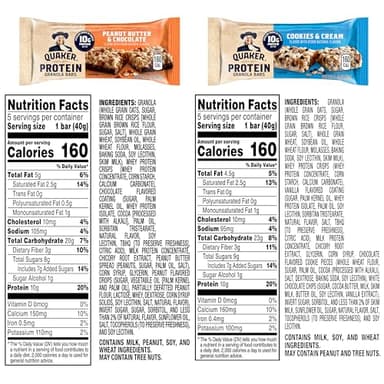 Quaker Protein Granola Bars, 2 Flavor Variety Pack, 10g Protein, 1.41 oz Bars, 20ct - Image 2