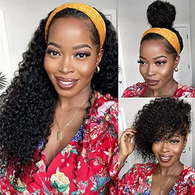 Headband Wig Deep Wave Human Hair Wigs 22 inch Glueless None Lace Front Wigs Machine Made Virgin Curly Human Hair Wigs for Black Women Deep Wave Headband Wig Human Hair Natural Color - Image 1