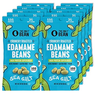 The Only Bean Crunchy Dry Roasted Edamame Snacks (Sea Salt), Healthy High Protein(11g) Keto Food, Low Carb Gluten Free Office Vegan Food 100 Calorie Snack Pack, 0.9oz 10 Pack - Image 7