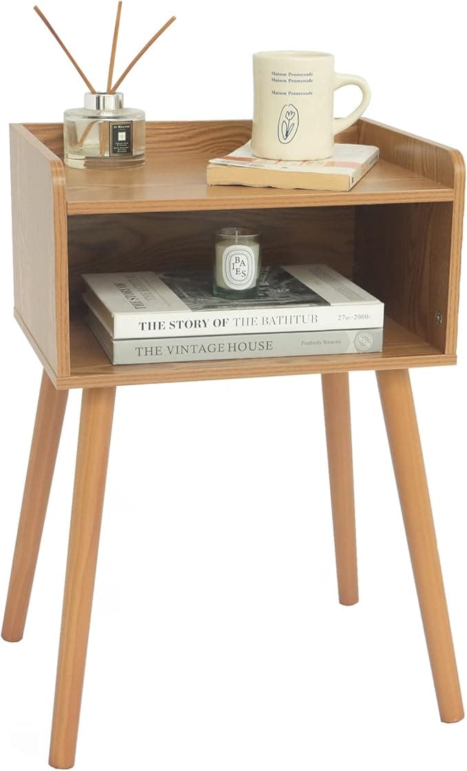 MaxSmeo Nightstand, Mid Century Modern Side Table Bedroom with Storage, Small End Bedside Table with Solid Wood Legs for Living Room, Office Small Spaces (Brown - Image 1