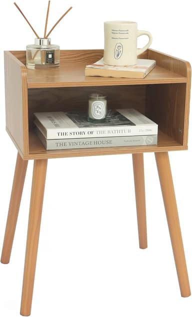 MaxSmeo Nightstand, Mid Century Modern Side Table Bedroom with Storage, Small End Bedside Table with Solid Wood Legs for Living Room, Office Small Spaces (Brown - Image 1