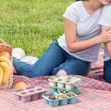 Bento Box Adult Lunch Box - 4 Pack, 5 - Compartment Meal Prep Container for Kids, Reusable Food Storage Snack Containers - Stackable for School, Work, and Travel (Wheat(Green/Blue/Pink/Beige)) - Image 7