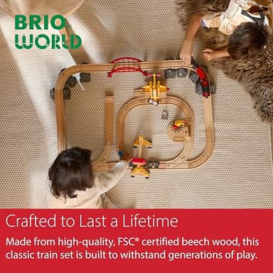 BRIO World Cargo Railway Deluxe - Wooden Track Train Set - Battery-Powered Engine, 3 Cranes, Bridge, Truck - Kids Ages 3+ - Compatible with All BRIO Sets - FSC Certified Wood - 54-Pieces - Image 7