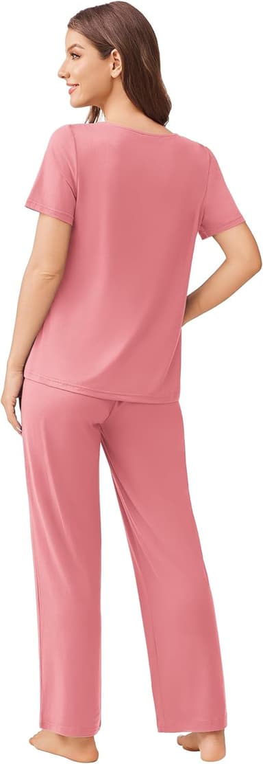 Ekouaer Pajama Sets for Women 2 Pack, Short Sleeve with Long Pant Pjs Sleepwear Comfy Lounge Sets with Pockets - Image 7