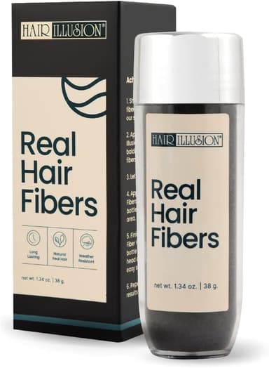 Hair Illusion Black Real Hair Fibers for Thinning Hair - 100% Natural Texture, Non Synthetic Hair Fibers - Bald Spot Cover Up for Women & Men - 38 Gram - Image 2
