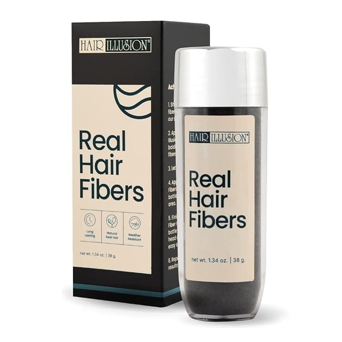 Hair Illusion Black Real Hair Fibers for Thinning Hair - 100% Natural Texture, Non Synthetic Hair Fibers - Bald Spot Cover Up for Women & Men - 38 Gram - Image 1