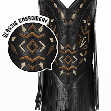 Bybmorto Black Cowboy Boots for Women - Fringe Knee High Cowgirl Boots with Classic Embroidery, Pointed Toe Pull on Retro Design, Perfect for Western Parties, Weddings and Events Size 7.5 - Image 2