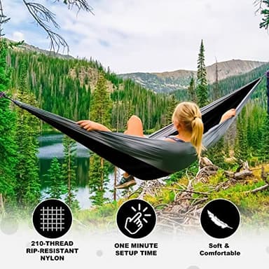 SZHLUX Camping Hammock Double & Single Portable Hammocks with 2 Tree Straps and Attached Carry Bag,Great for Outdoor,Indoor,Beach,Camping,Black & Grey, Large - Image 4