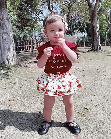 Mioglrie Newborn Baby Girl Clothes Romper Shorts Set Summer Clothes Floral Infant Girl Clothes Ruffle Clothing Wine Red Baby Girl Clothes 3-6 Months - Image 3