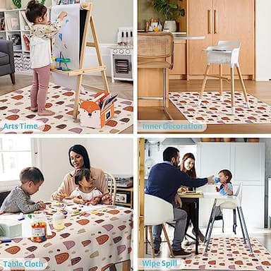 Blissful Diary Baby Splat Mat for Under High Chair, 50.4 x 50.4 Inch Wipeable Splash Mat, Waterproof and Washable, Anti-Slip Floor Protector, Boho Rainbow - Image 6