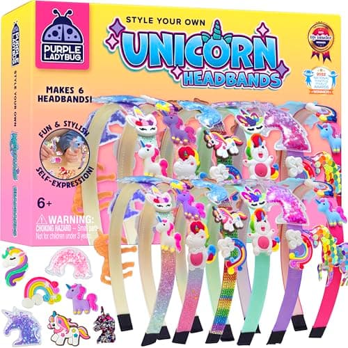 PURPLE LADYBUG Unicorn Headband Making Kit - Unicorn Crafts for Girls Ages 4-9, Birthday Gifts, DIY Hair Accessories Set, Great Summer Activity for Girls - Image 1