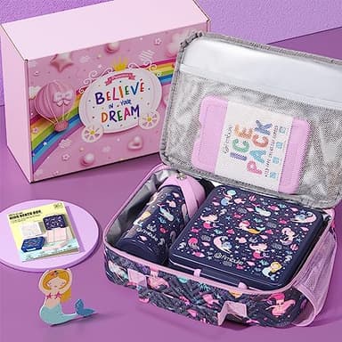 Fimibuke Kids Bento Lunch Box with 4 Compartments, Insulated lunch Bag, Stainless Steel Insulated Water Bottle, Ice Pack & Utensils Set, Birthday Gifts for Ages 3-12 Back to School Toddler Girls Boys - Image 4