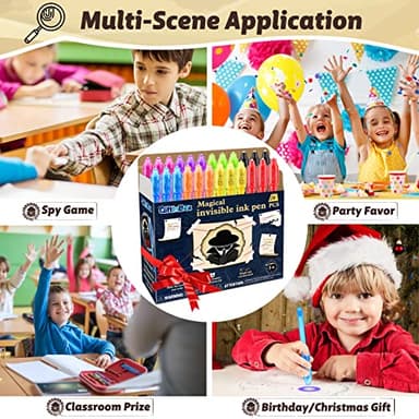 GIFTINBOX Invisible Ink Pens with UV light for Kids, Spy Pen Party Favors for Kids 8-12, 24Pack Invisible Ink Pen and Notebook, Magic Marker for Secret Message Birthday Party Favors for Kid 4-8 - Image 7